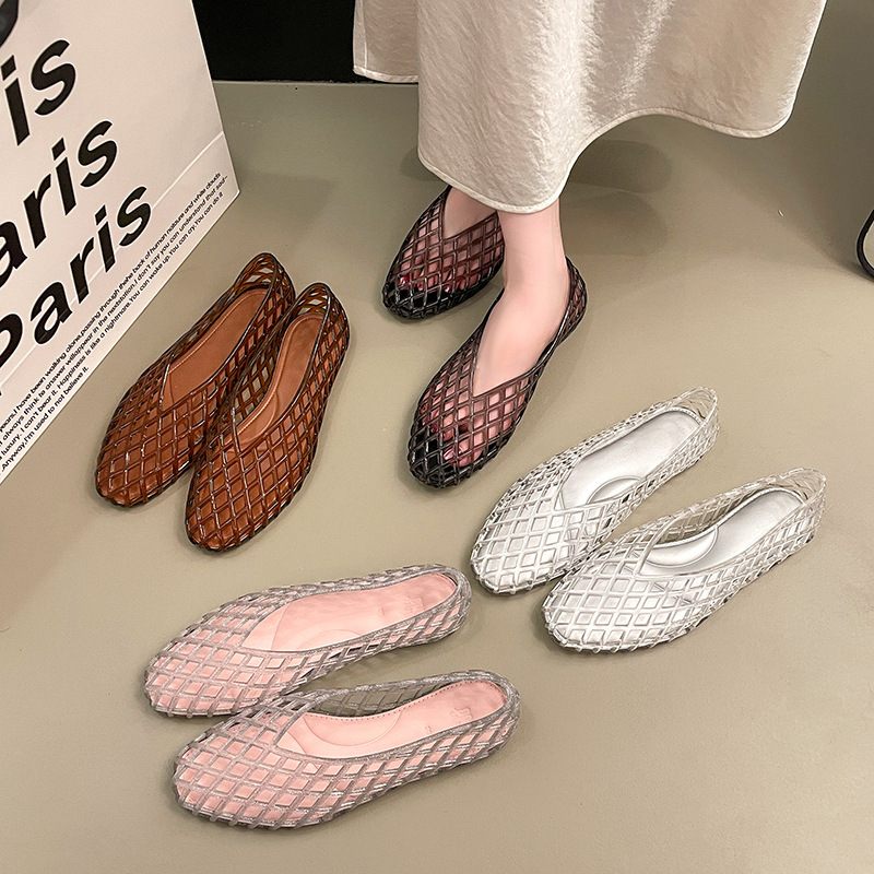 Crystal Mesh Fabric - Sandalias planas de verano para mujer,