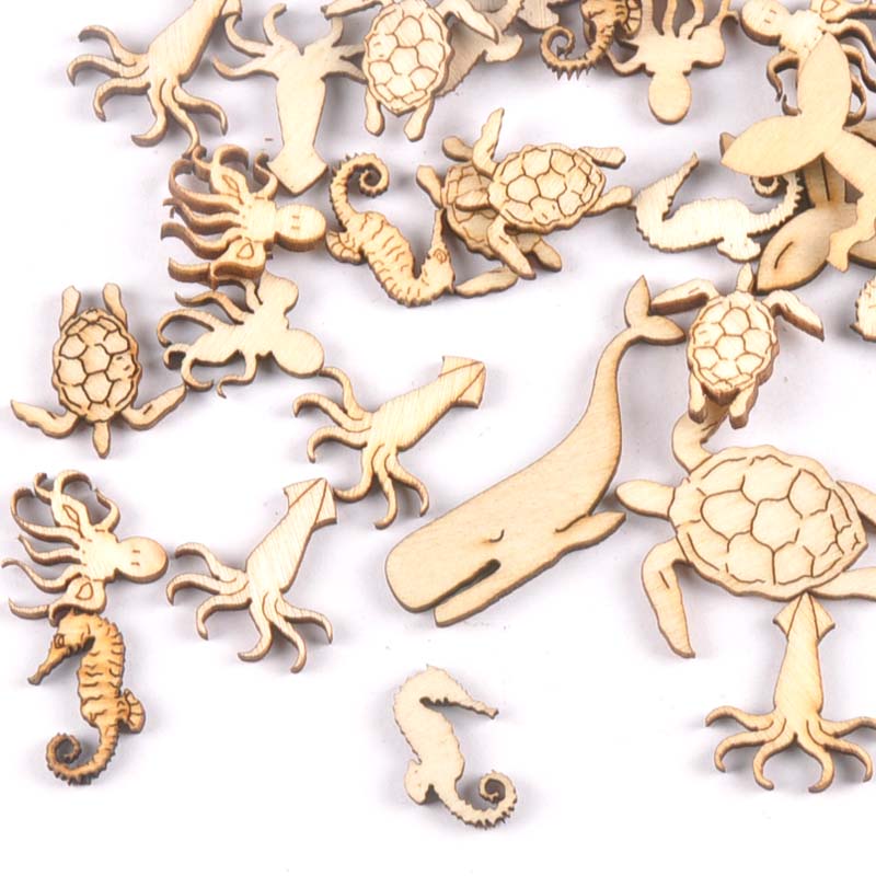 Craft Embellishments - 20 piezas 25-40mm tortuga marina/caballo/balena madera